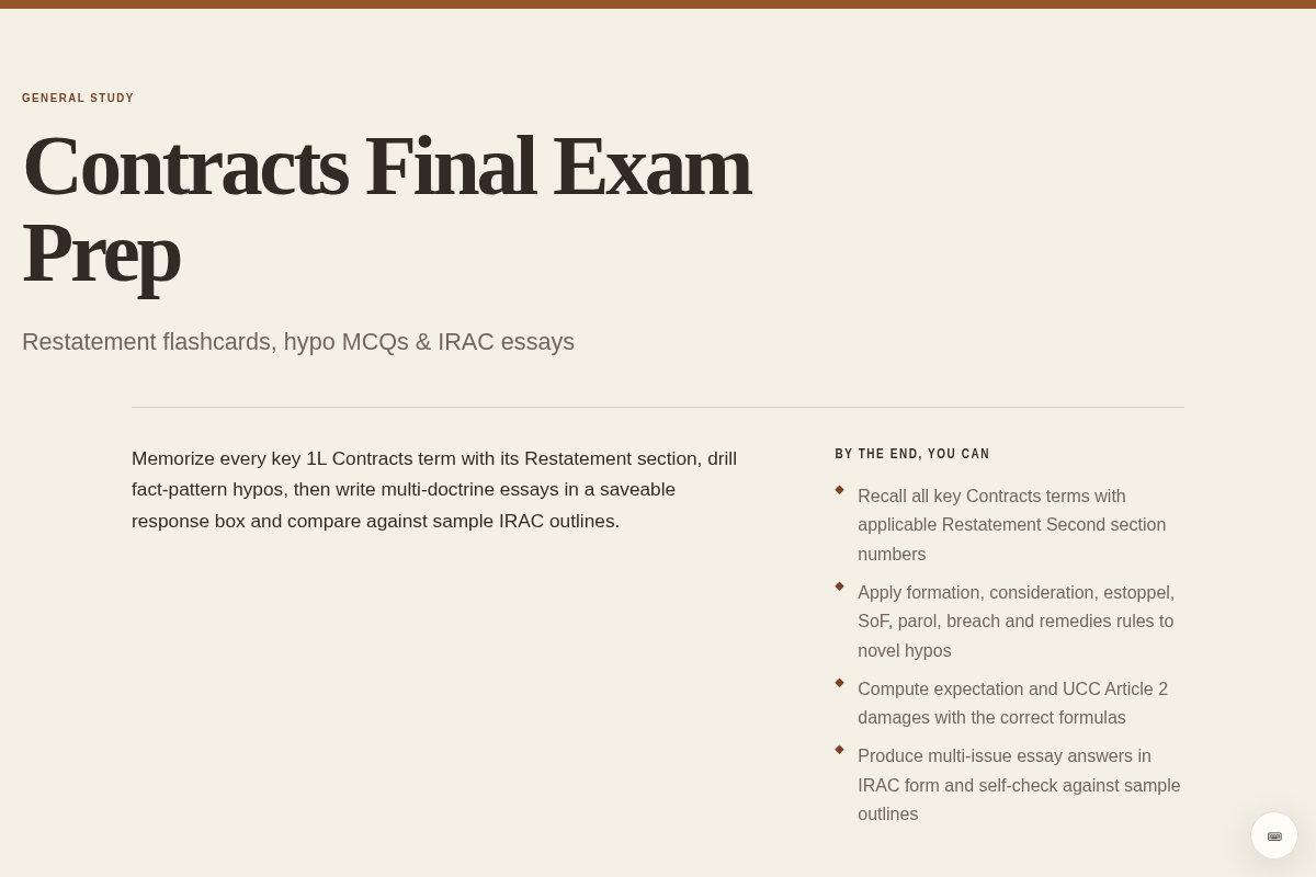 Preview of Contracts Final Exam Prep — Flashcards, Hypos & Essays