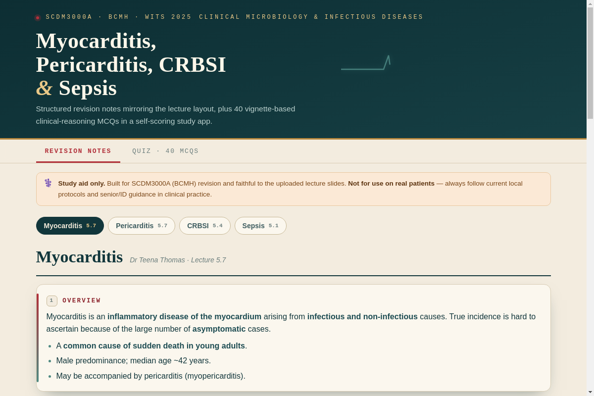 Preview of Myocarditis, Pericarditis, CRBSI & Sepsis: Notes + 40 Clinical Reasoning MCQs