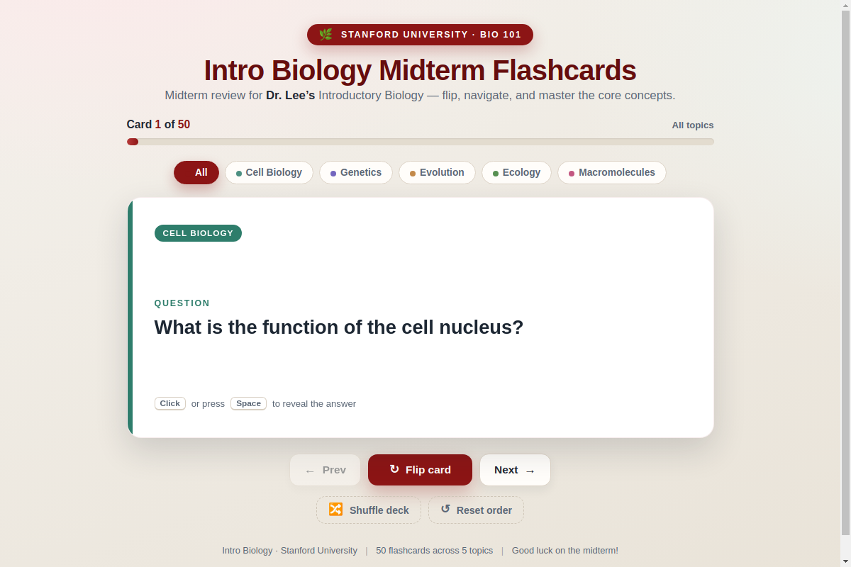 Preview of Intro Biology Midterm Flashcards
