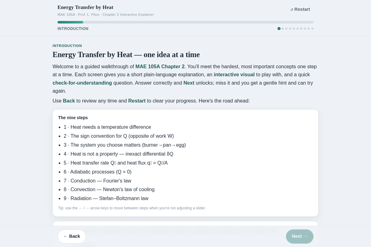 Preview of Chapter 2 Interactive Explainer — Energy Transfer by Heat (MAE 105A)