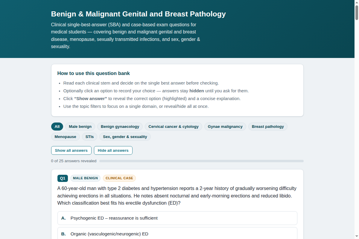 Preview of Benign and Malignant Genital and Breast Pathology: Clinical Exam Questions (Interactive Website)