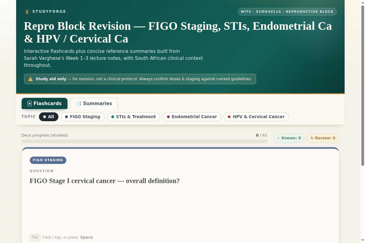Preview of Repro Block: FIGO, STIs, Endometrial Ca & HPV/Cervical Ca Study App