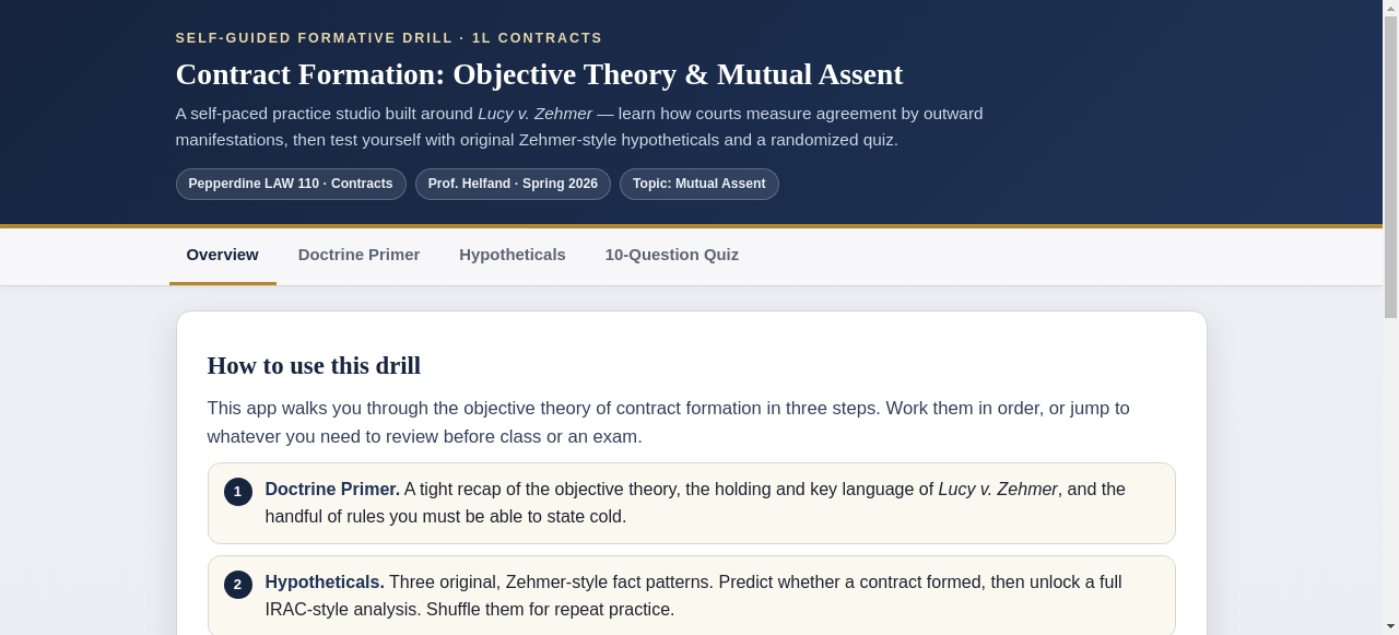 Preview of Contract Formation: Objective Theory & Mutual Assent Drill (Lucy v. Zehmer)