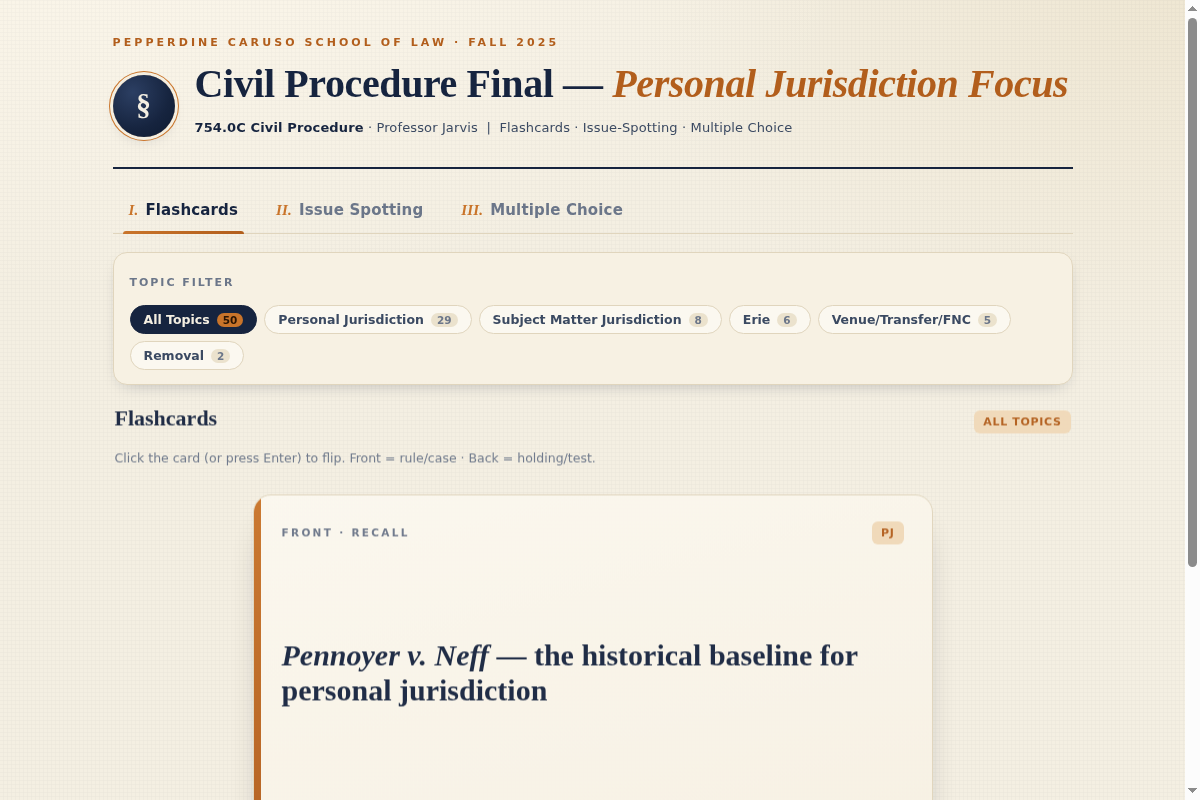 Preview of Civ Pro Final Study App — Personal Jurisdiction Focus