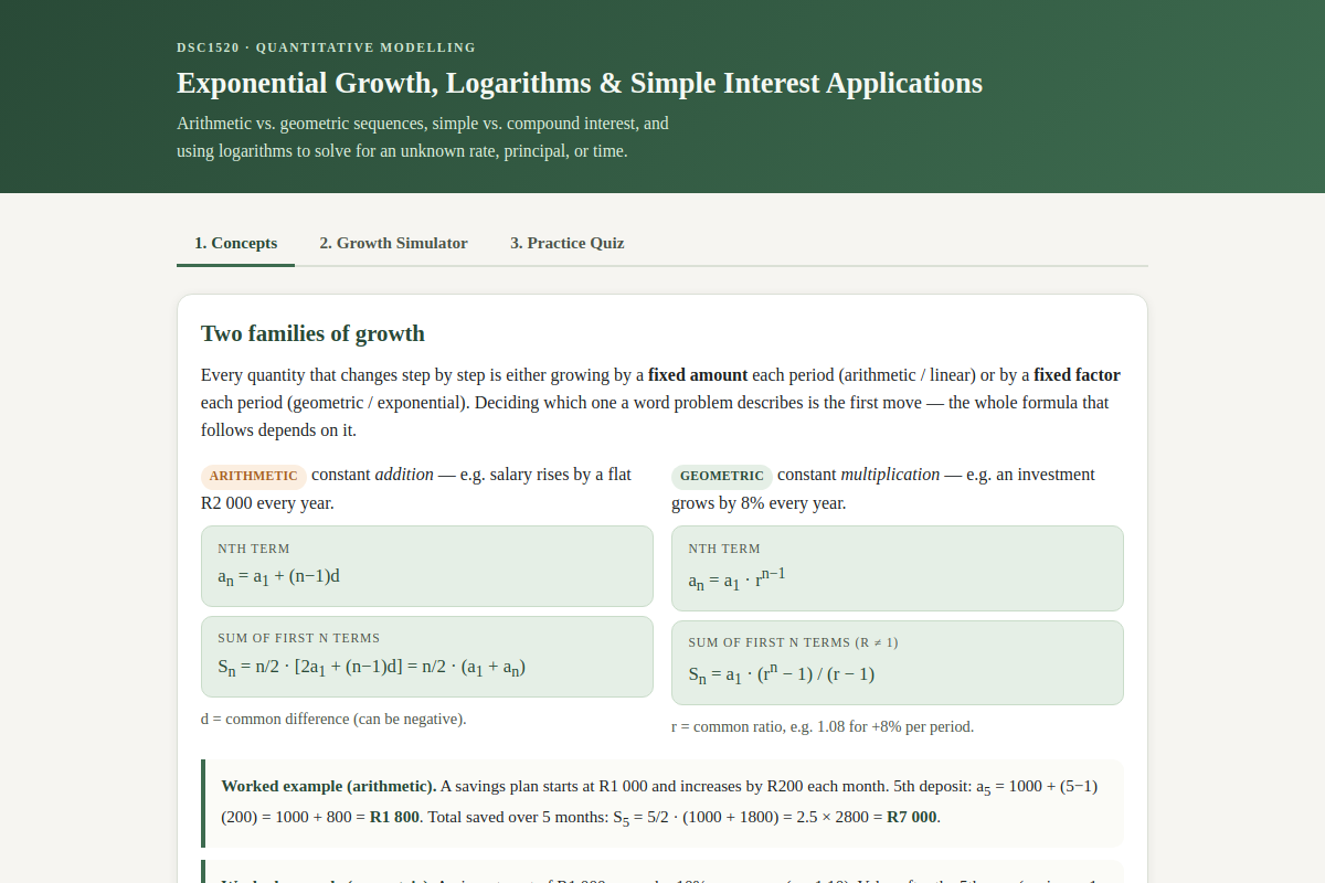 Preview of DSC1520: Exponential Growth, Logarithms & Simple Interest Applications