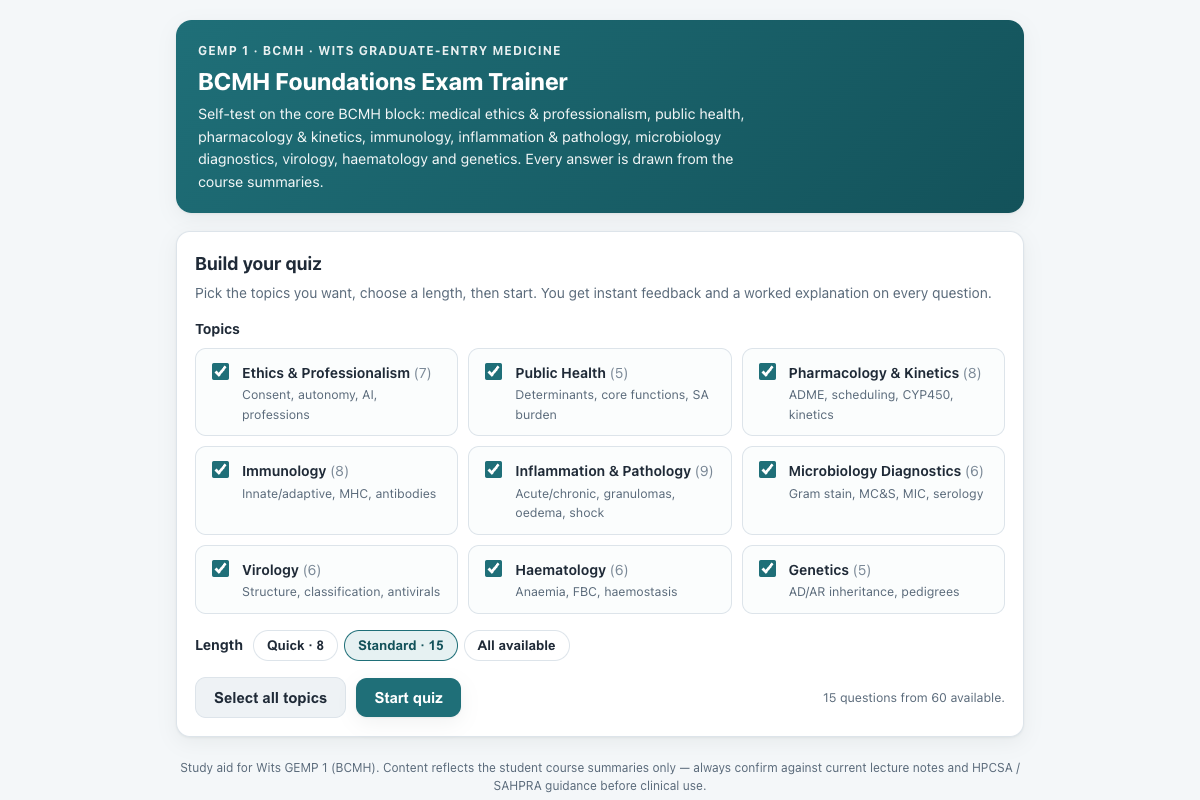 Preview of BCMH GEMP 1 Foundations Exam Trainer: Ethics, Immunology, Pathology, Pharmacology & Micro MCQs