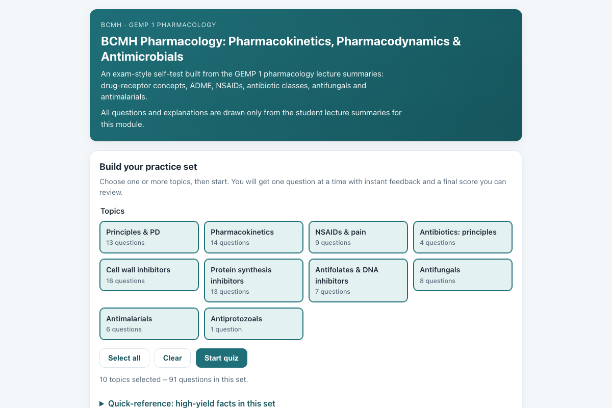 Preview of BCMH Pharmacology (GEMP 1): PK/PD, Antibiotics, NSAIDs & Antifungals Quiz