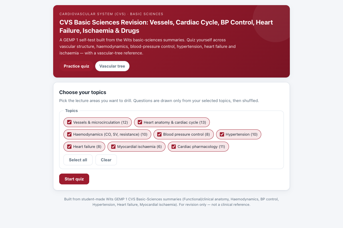 Preview of CVS Basic Sciences (Wits GEMP 1): Vessels, Cardiac Cycle, BP, Heart Failure & Drugs Quiz