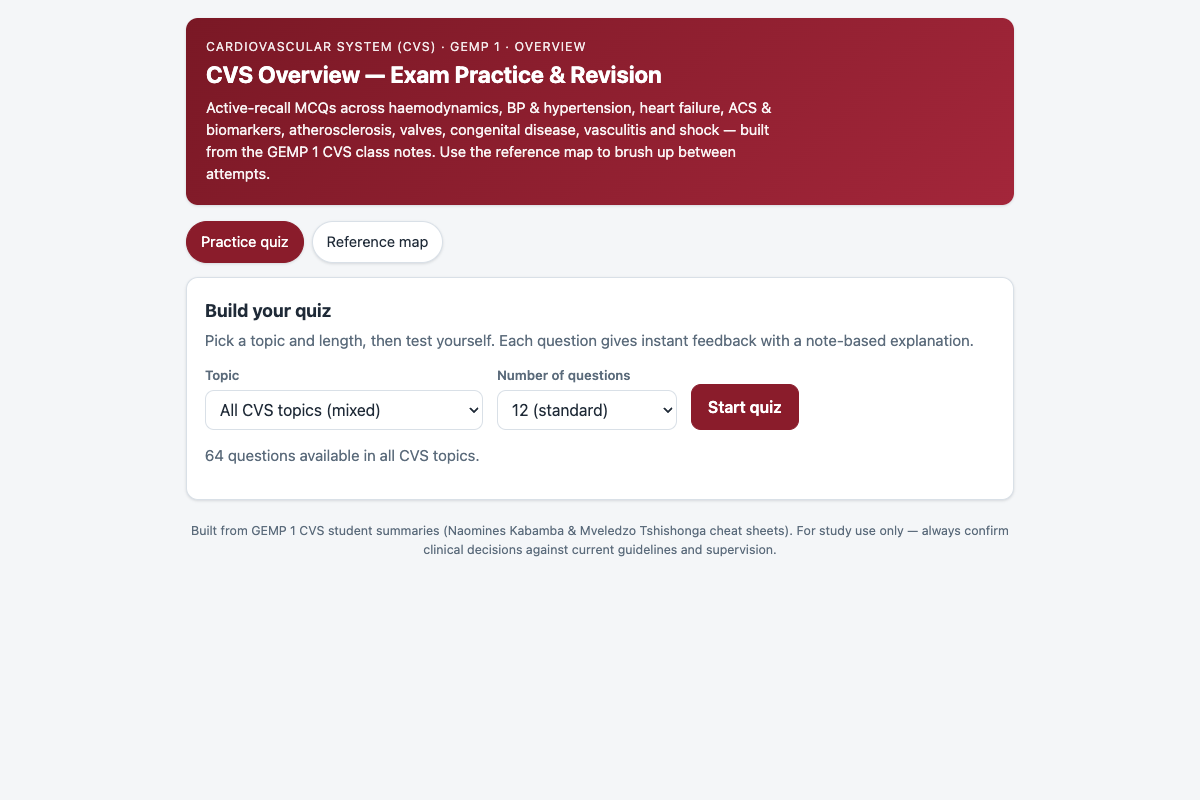 Preview of CVS Overview (Cardiovascular System): GEMP 1 Exam Quiz & Revision
