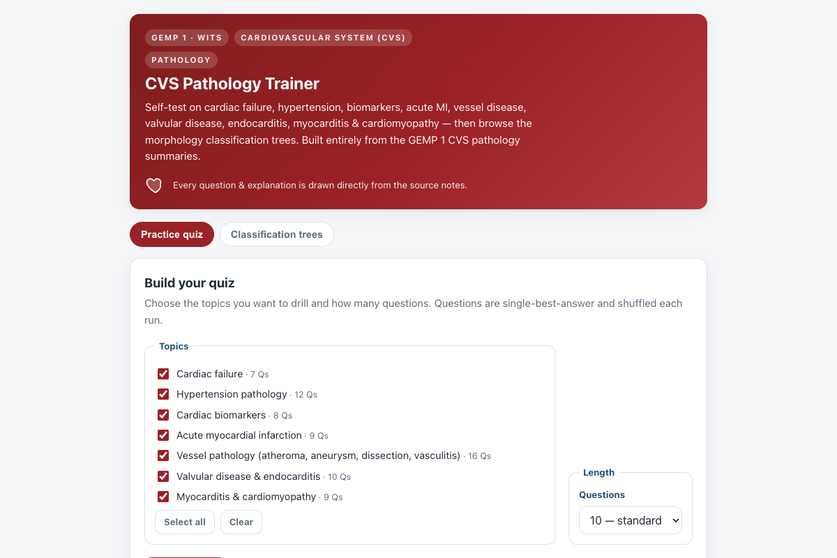 Preview of CVS Pathology (GEMP 1): MI, Atherosclerosis, Vasculitis & Valves Quiz