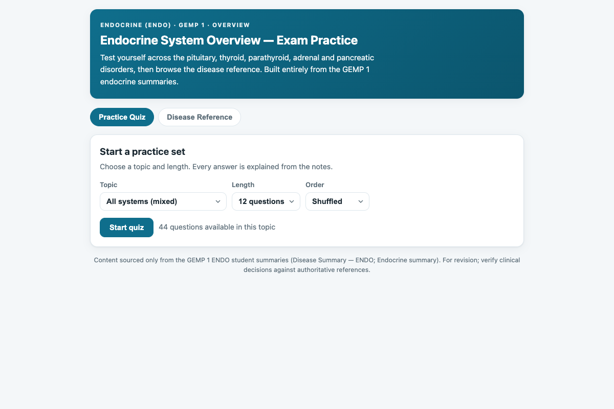 Preview of Endocrine (ENDO) Overview: Pituitary, Thyroid, Adrenal, Parathyroid & Diabetes — GEMP 1 Quiz