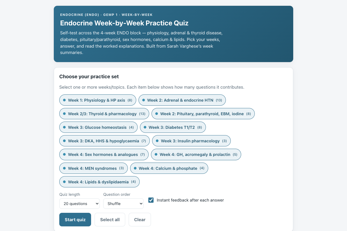 Preview of Endocrine (ENDO) Week-by-Week: GEMP 1 Practice Quiz & Revision