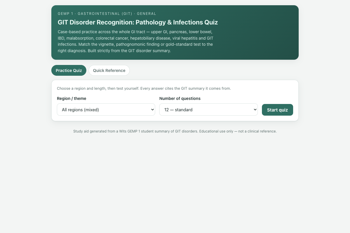 Preview of GIT General (Gastrointestinal): Disorder Recognition Quiz — GEMP 1
