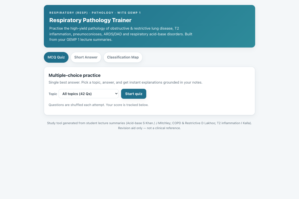 Preview of Respiratory Pathology (RESP): COPD, Asthma, ILD & Acid-Base Quiz