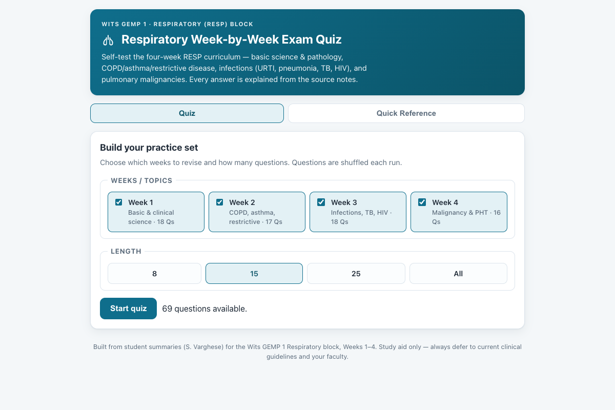 Preview of Wits GEMP 1 Respiratory (RESP): Week-by-Week Exam Quiz