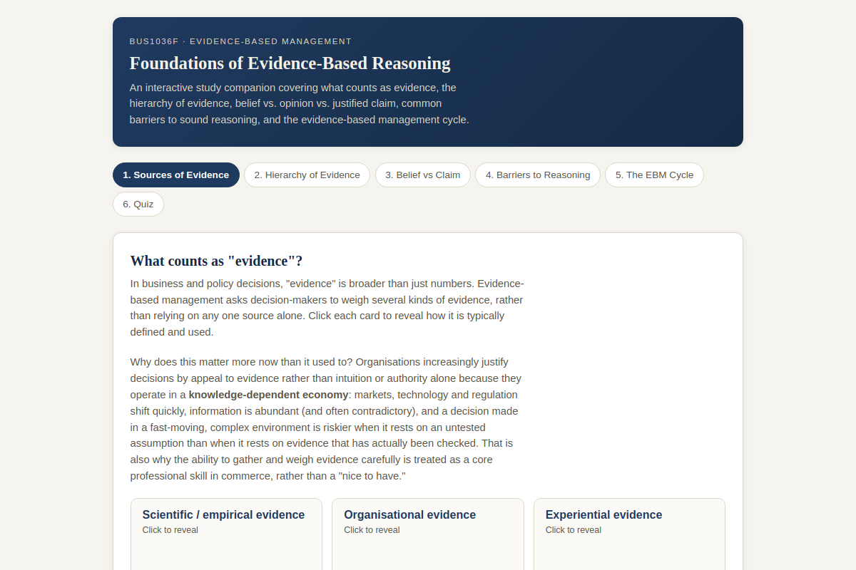 Preview of BUS1036F: Foundations of Evidence-Based Reasoning — Sources, Hierarchy & the EBM Cycle
