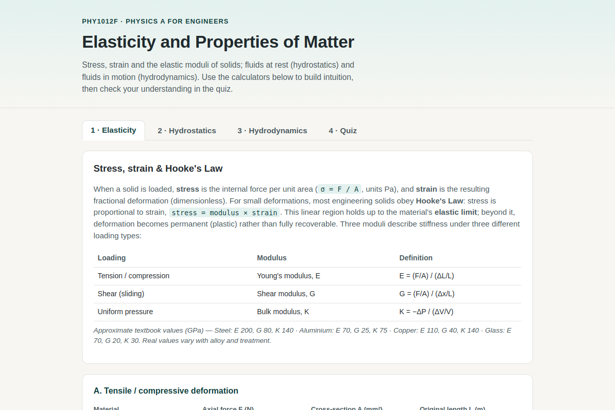 Preview of PHY1012F: Elasticity, Stress-Strain & Fluid Statics/Dynamics