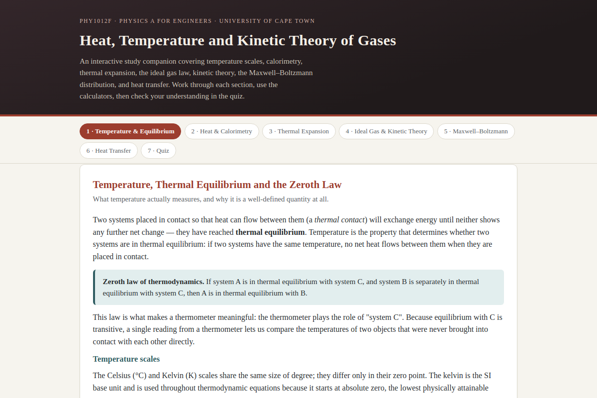 Preview of PHY1012F: Heat, Temperature and Kinetic Theory of Gases