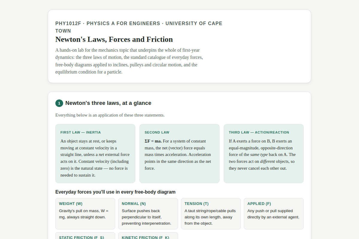 Preview of PHY1012F: Newton's Laws, Forces and Friction — Interactive Force Lab