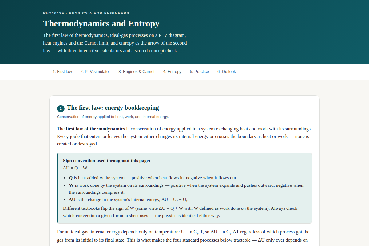 Preview of PHY1012F Thermodynamics: First Law, Heat Engines, Carnot & Entropy