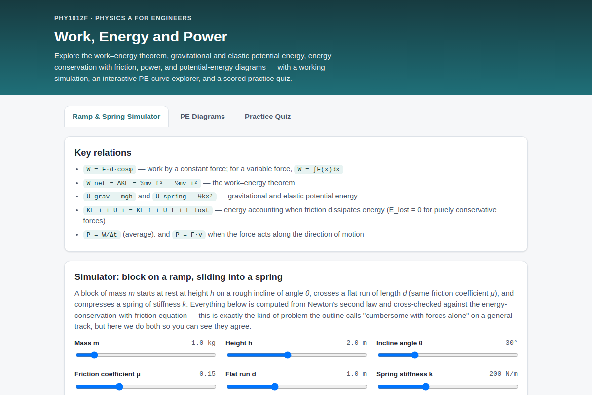 Preview of PHY1012F Work, Energy and Power: Ramp-Spring Simulator + PE Diagrams