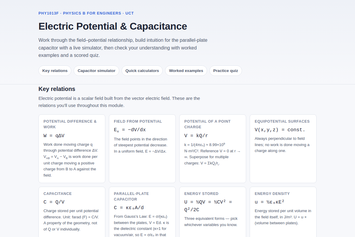 Preview of PHY1013F: Electric Potential & Capacitance Simulator + Practice