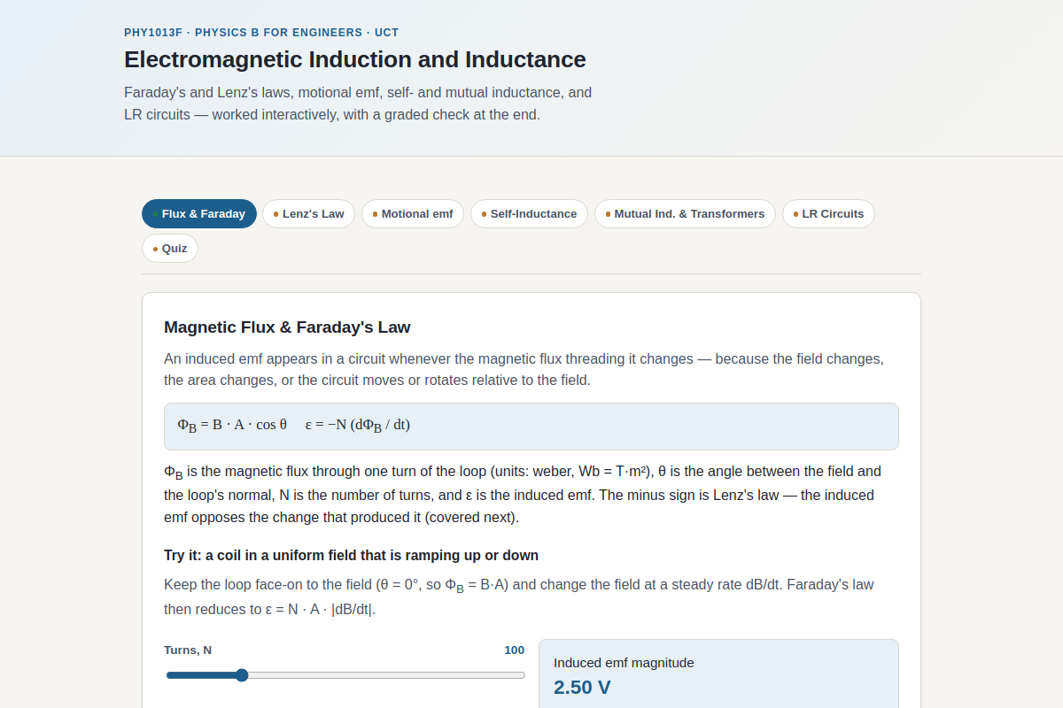 Preview of PHY1013F: Electromagnetic Induction, Lenz's Law & Inductance
