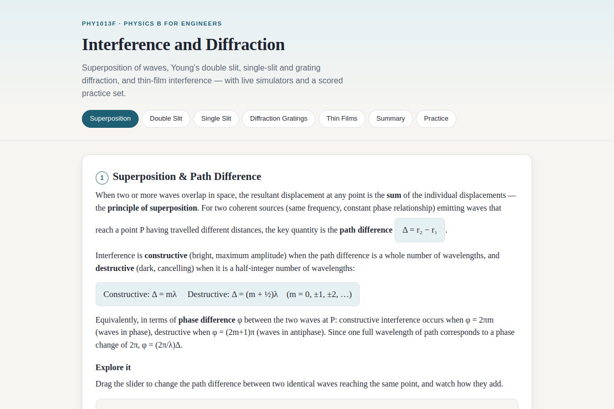 Preview of PHY1013F Interference and Diffraction: Double Slit, Gratings & Thin Films