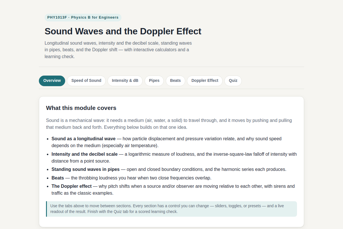 Preview of PHY1013F: Sound Waves, Intensity, Pipe Resonance & the Doppler Effect