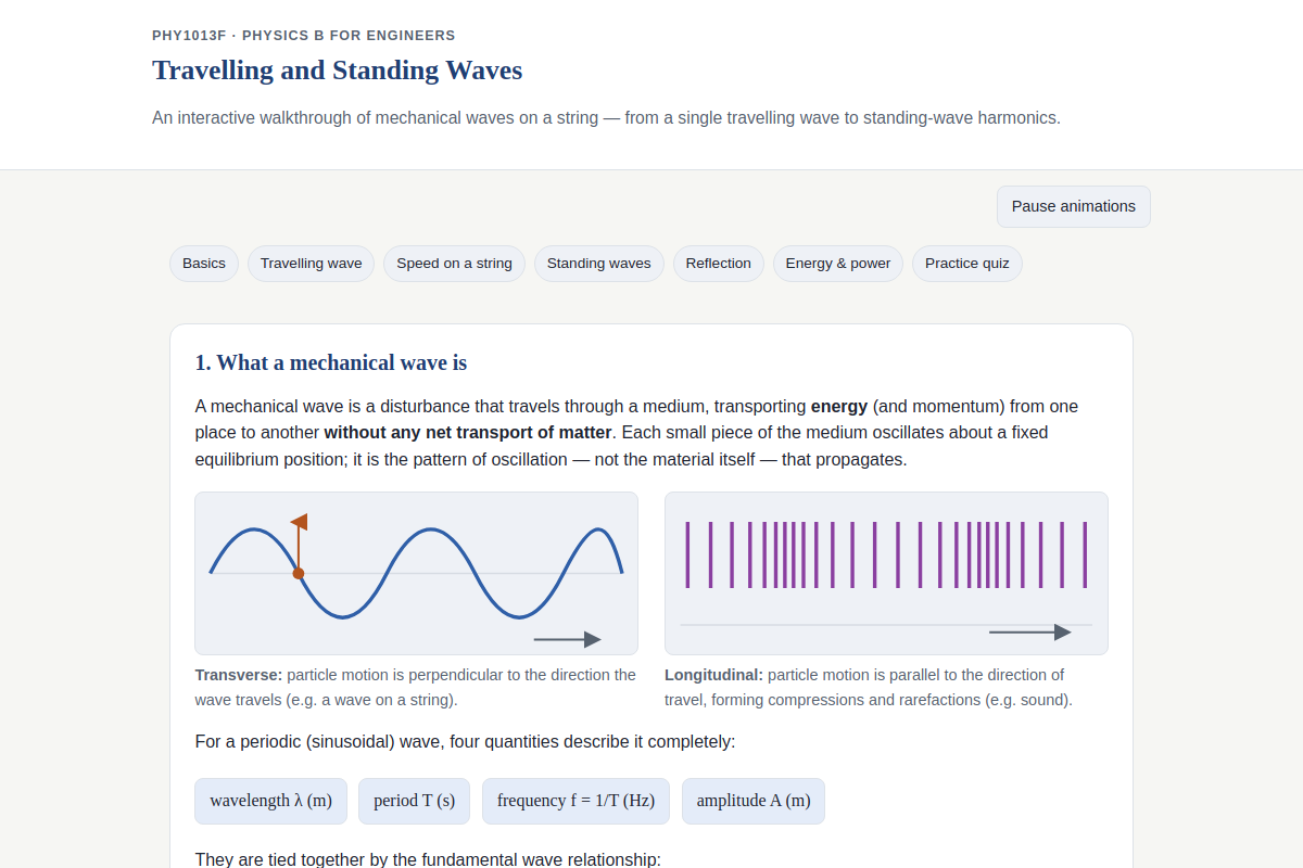 Preview of PHY1013F: Travelling and Standing Waves — Interactive Wave Simulator