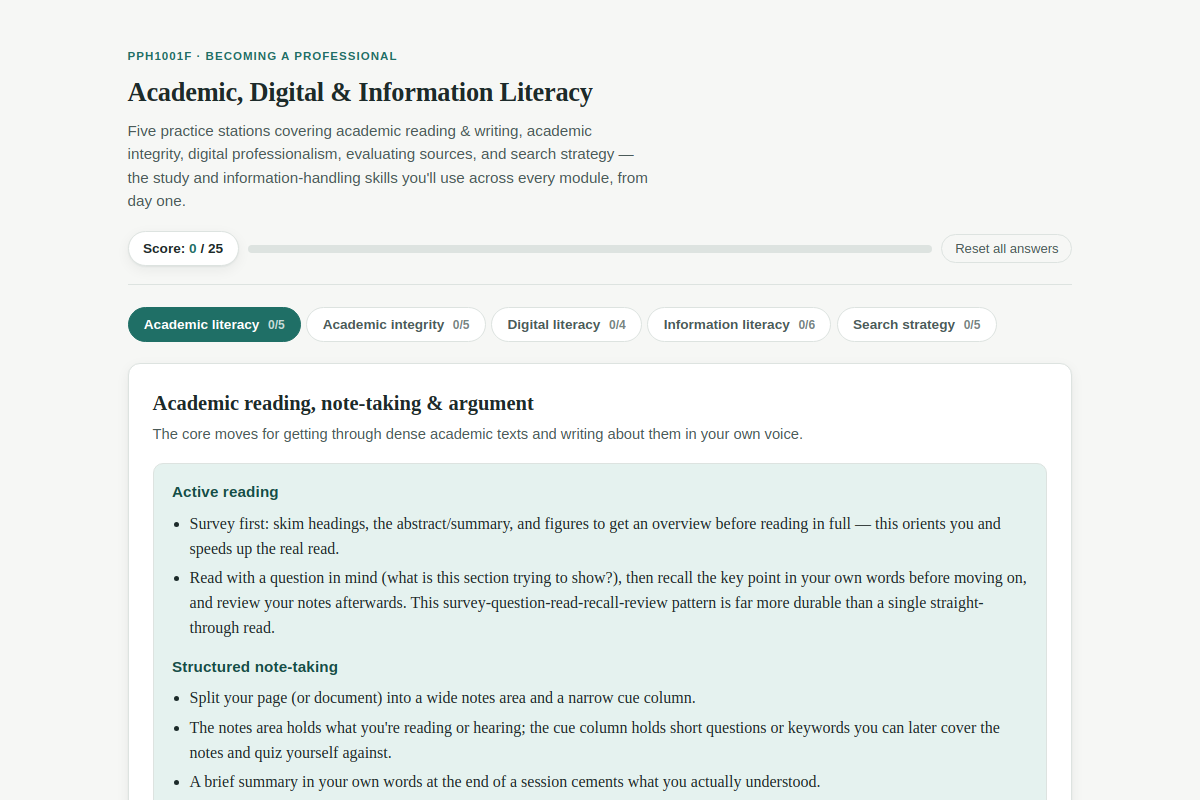 Preview of PPH1001F: Academic, Digital & Information Literacy Practice