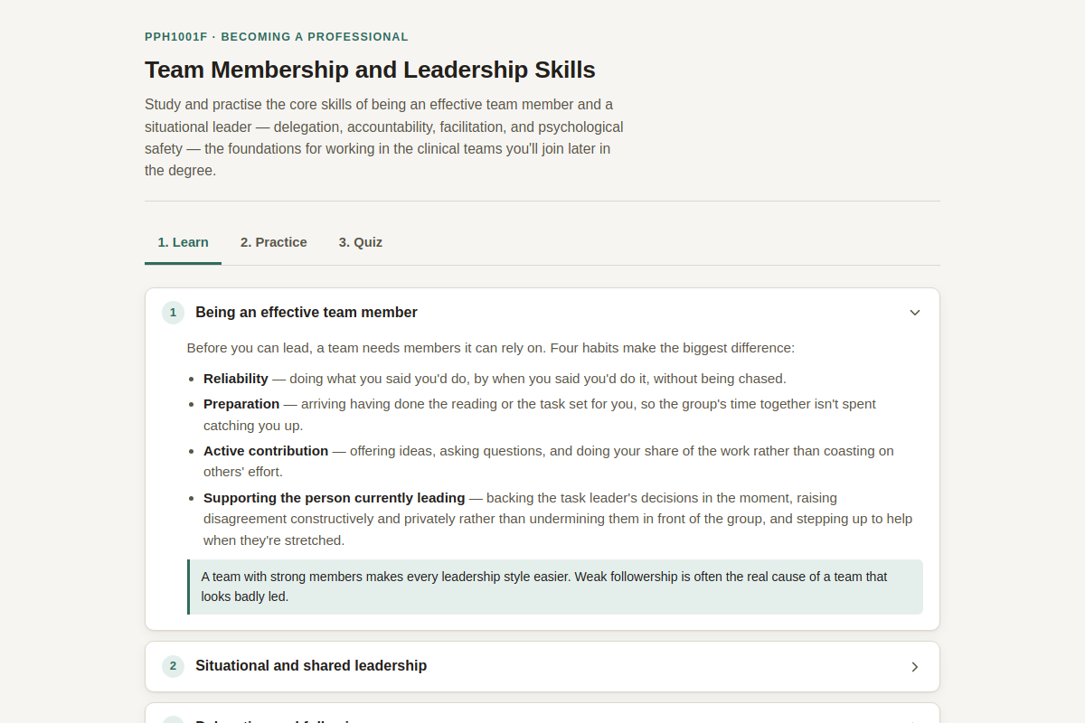 Preview of PPH1001F: Team Membership and Leadership Skills — Situational Leadership Practice