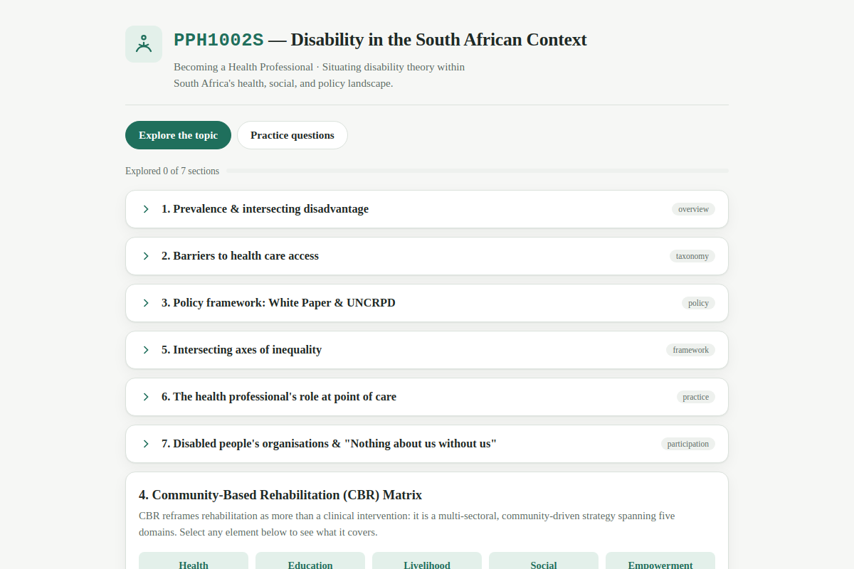 Preview of PPH1002S: Disability in the South African Context — Barriers, Policy & CBR Matrix