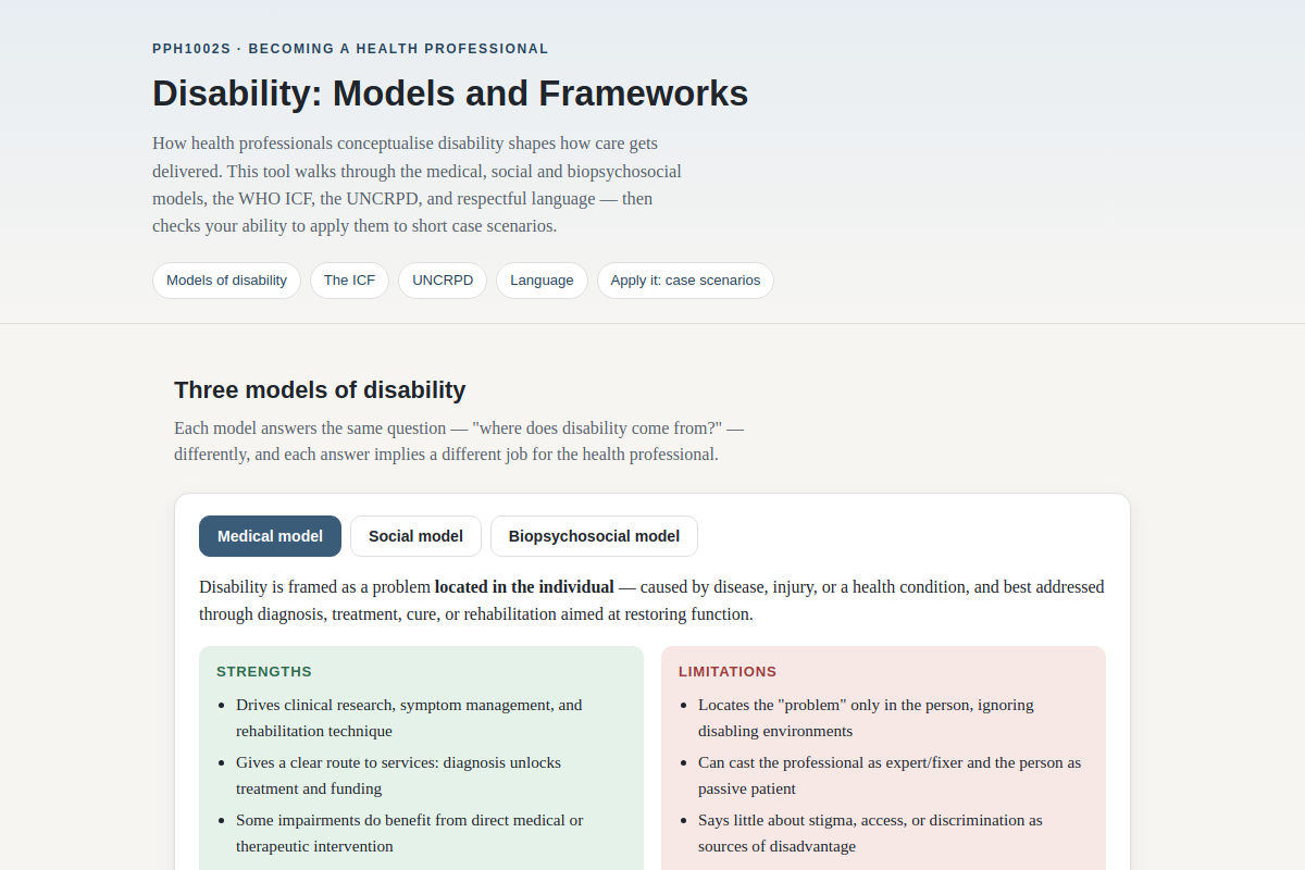 Preview of PPH1002S: Disability — Models, the WHO ICF and UNCRPD Frameworks