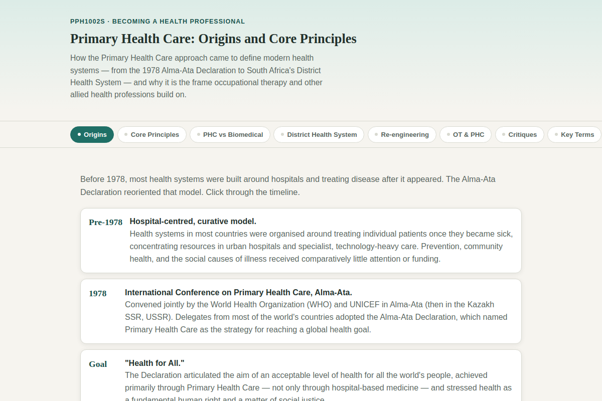 Preview of PPH1002S: Primary Health Care — Origins and Core Principles