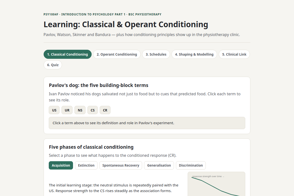 Preview of PSY1004F: Classical & Operant Conditioning — Learning Theory Study Tool