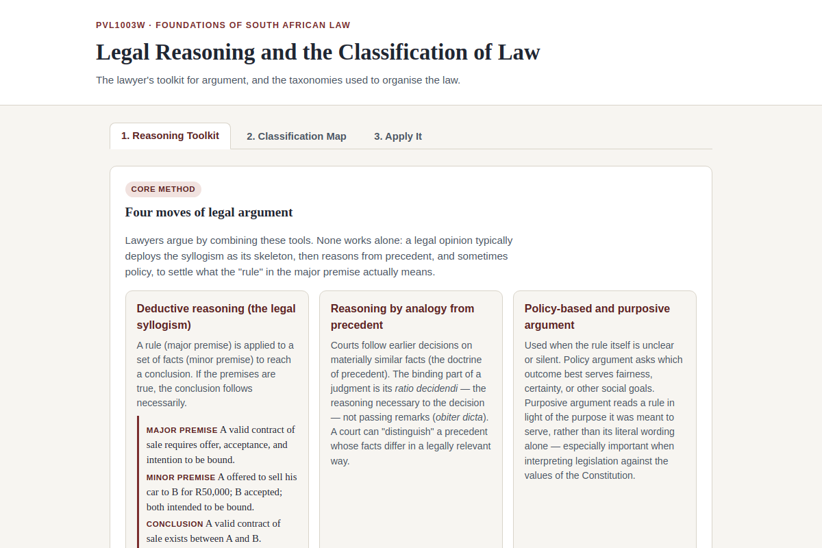 Preview of PVL1003W: Legal Reasoning and the Classification of Law (UCT LLB)