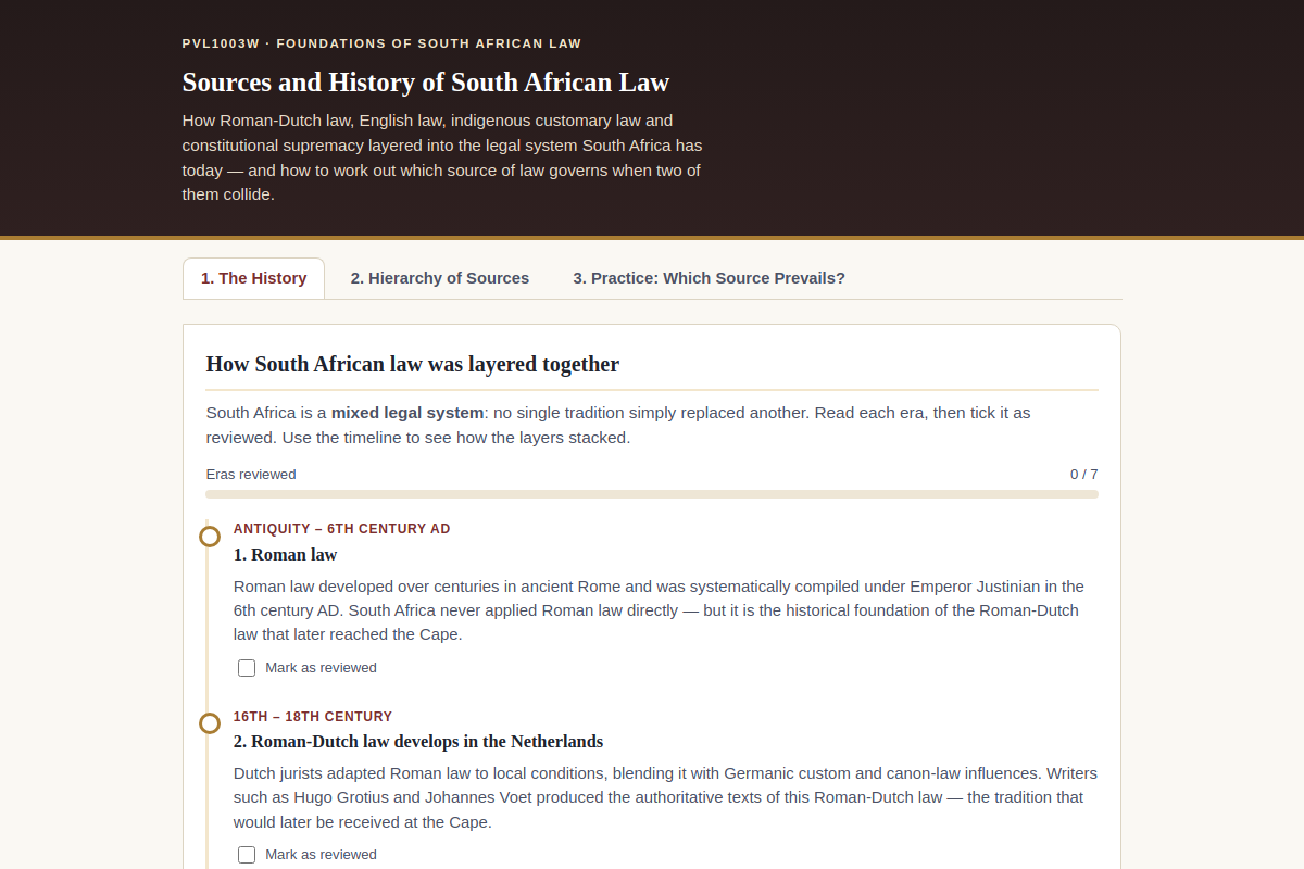 Preview of PVL1003W: Sources and History of South African Law — Roman-Dutch to Constitution