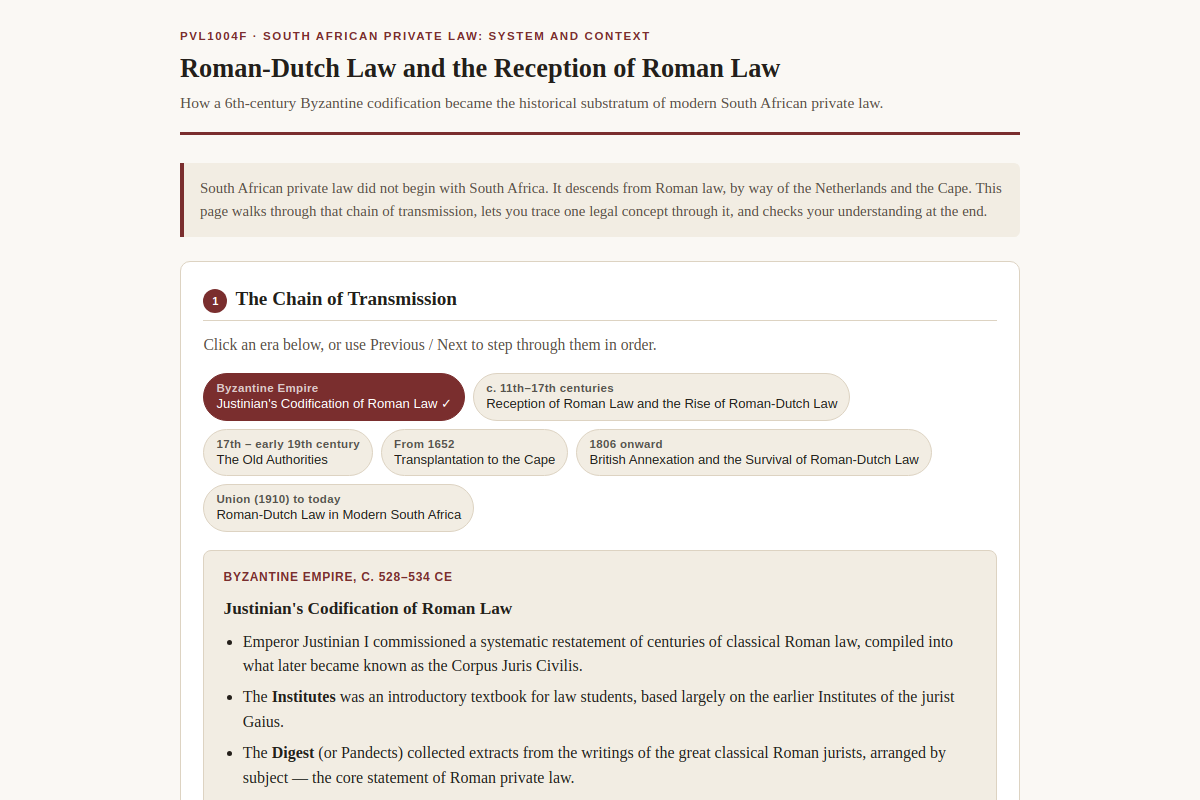 Preview of PVL1004F: Roman-Dutch Law and the Reception of Roman Law (UCT LLB)