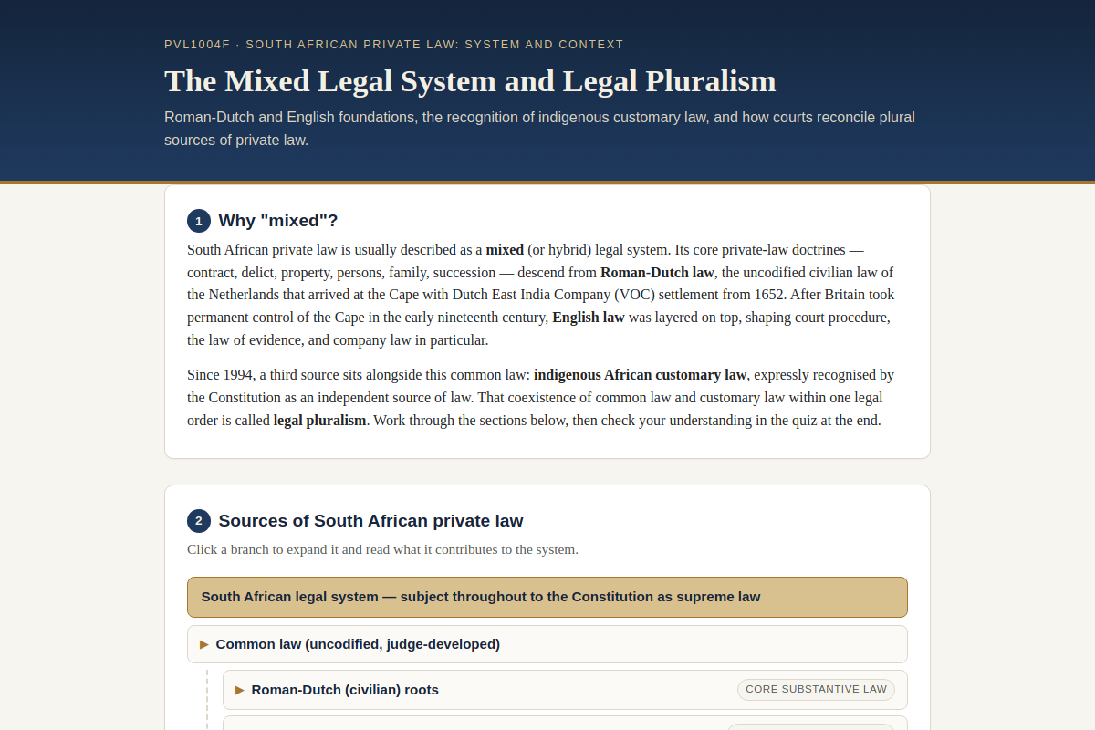 Preview of PVL1004F: South Africa's Mixed Legal System & Legal Pluralism