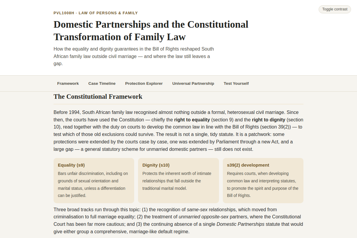Preview of PVL1008H: Domestic Partnerships and the Constitutional Transformation of Family Law