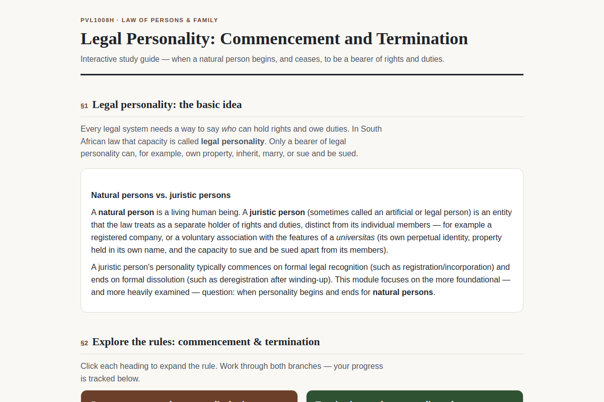 Preview of PVL1008H: Legal Personality — Commencement and Termination