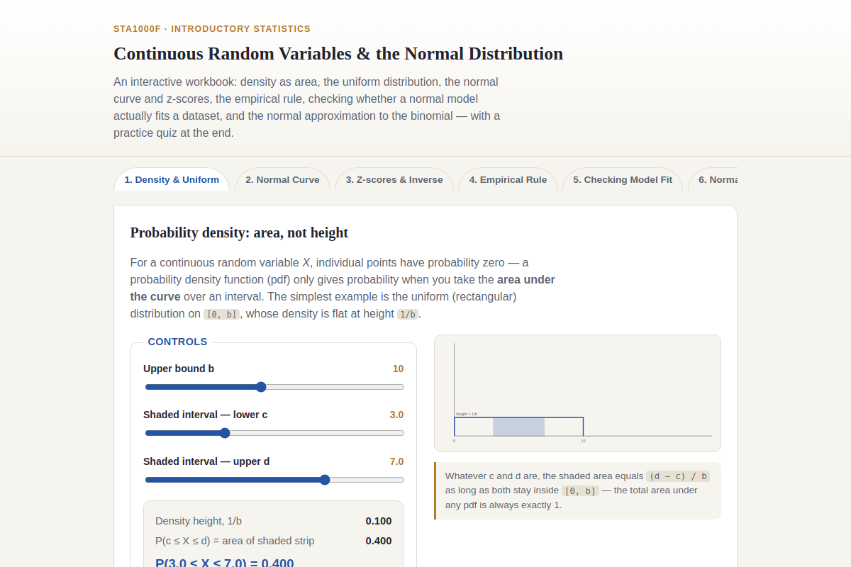 Preview of STA1000F: Continuous Random Variables & the Normal Distribution