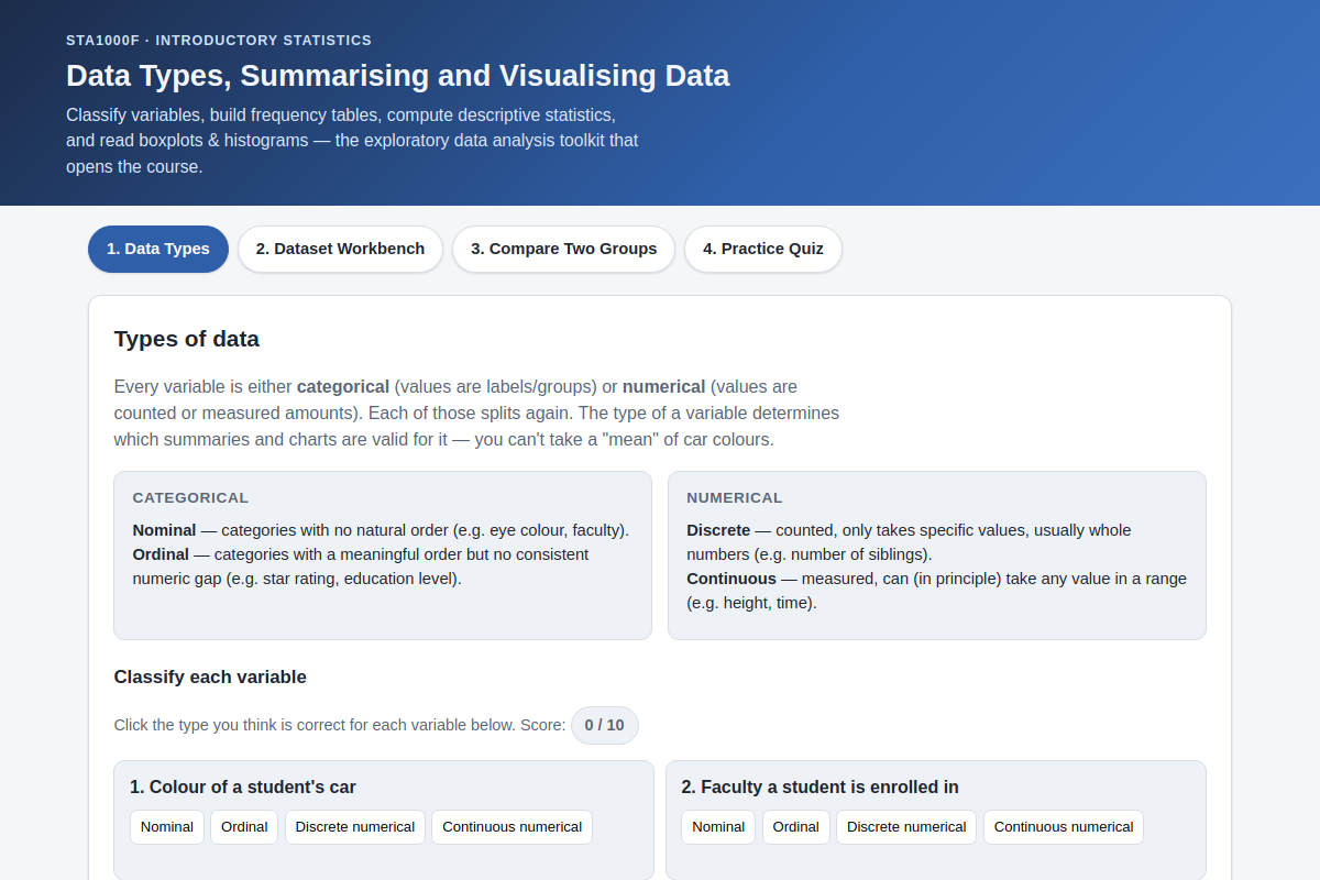 Preview of STA1000F: Data Types, Summarising and Visualising Data (UCT Stats 1000)