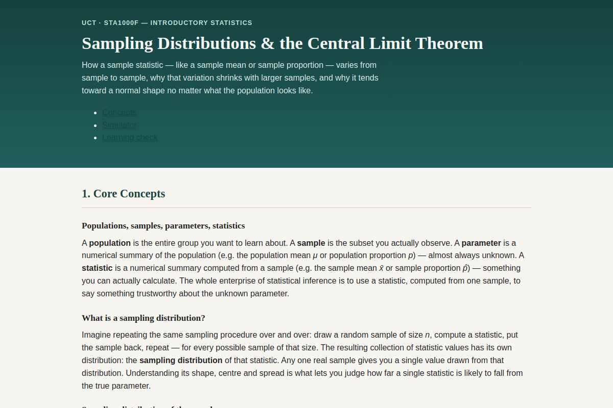 Preview of STA1000F: Sampling Distributions and the Central Limit Theorem