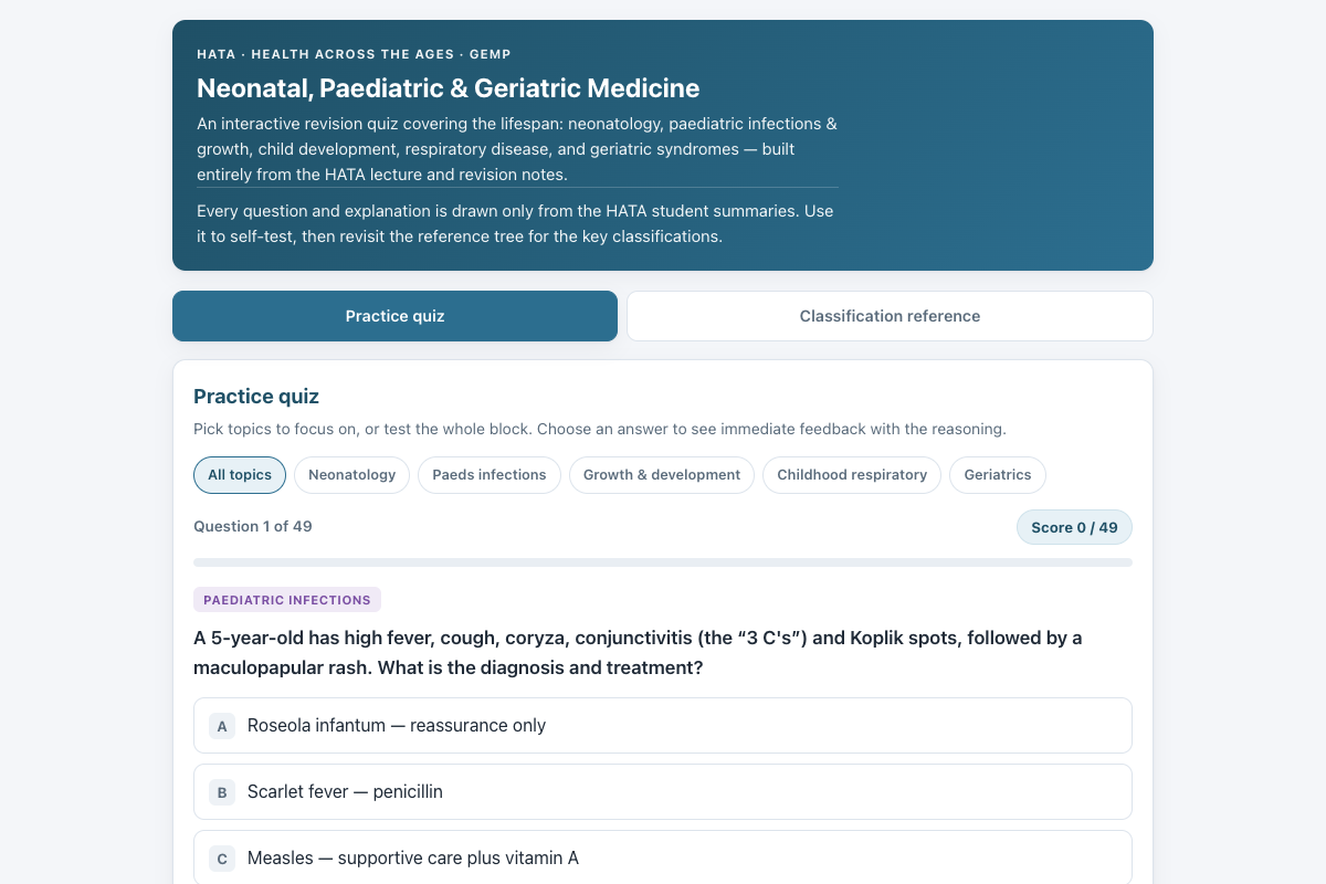 Preview of HATA Health Across the Ages: Neonatal, Paediatric & Geriatric Medicine Quiz
