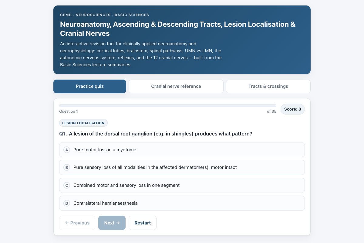 Preview of GEMP Neurosciences: Neuroanatomy, Spinal Tracts, Lesion Localisation & Cranial Nerves