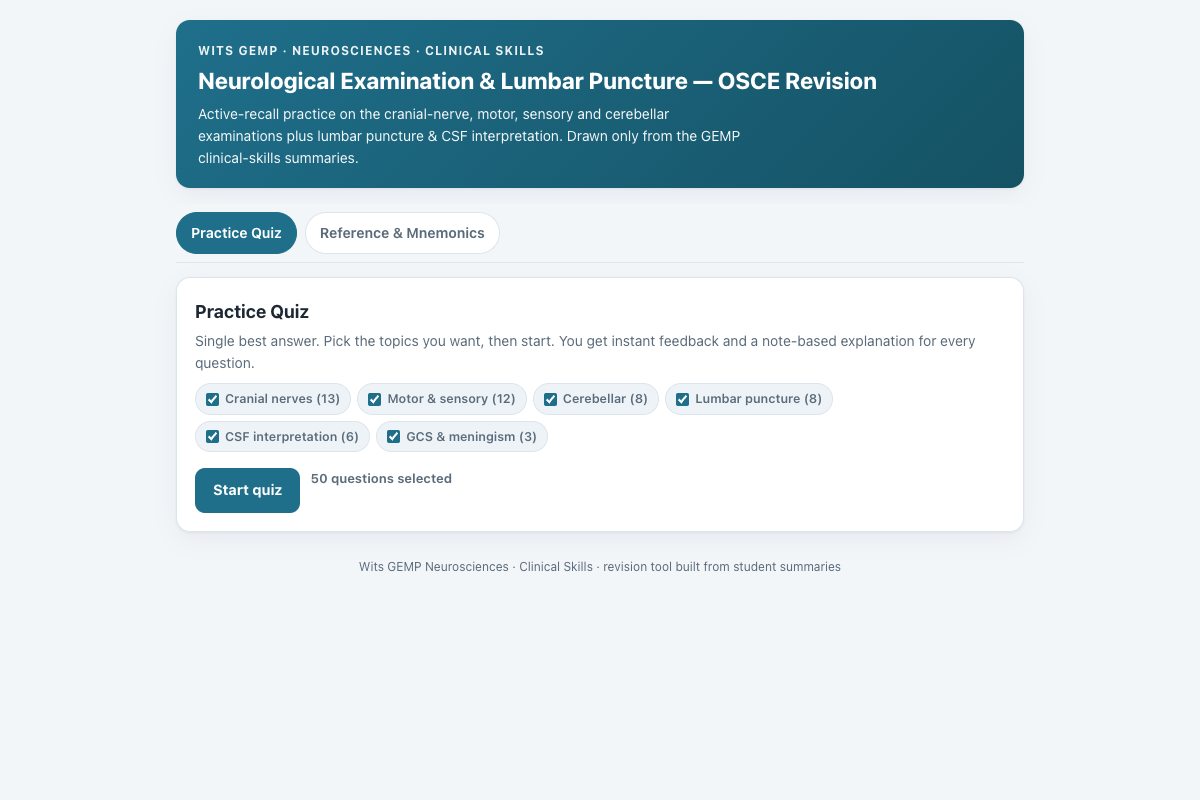 Preview of Neurosciences Clinical Skills: Neuro Exam, Cranial Nerves & Lumbar Puncture OSCE