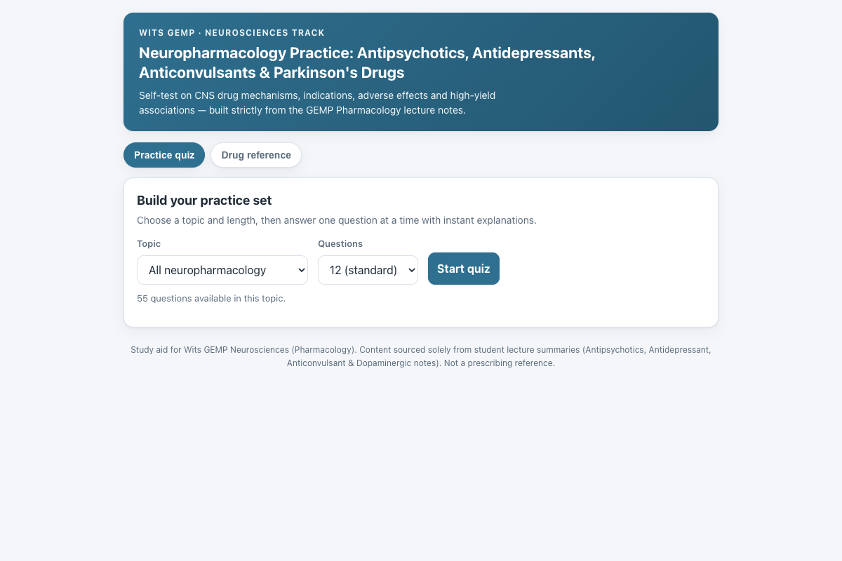 Preview of Neurosciences Pharmacology: Antipsychotics, Antidepressants, Anticonvulsants & Parkinson's Drugs (Wits GEMP)