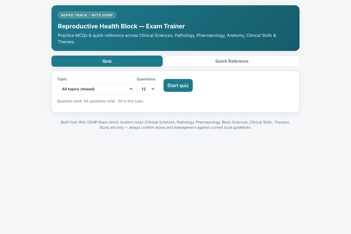 Preview of Repro Track (Wits GEMP): Contraception, STIs, Gynae Oncology & Pathology Quiz